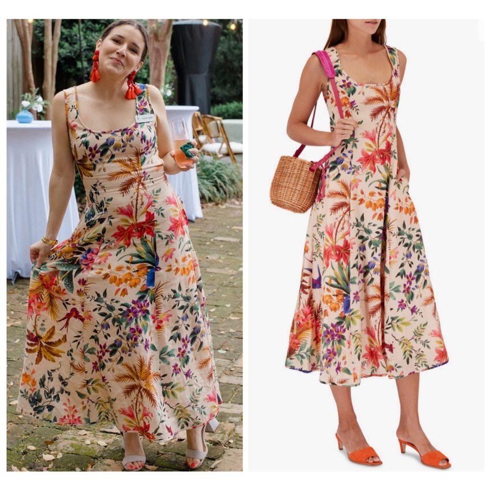 Nwt Zimmermann Tropicana Cream Floral Cut Out Linen Midi Dress Size 0 | Us 4